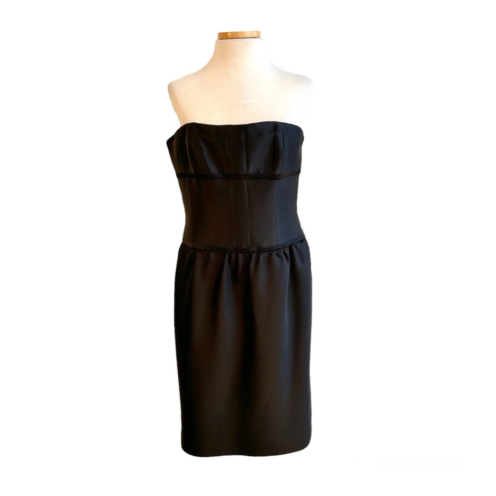 Carmen Marc Volvo Collection Strapless Wool Midi Cocktail LBD Dress Black 12 NWT